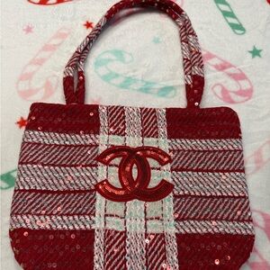 Chanel Beaute VIP Red Plaid Women's Tote Bag